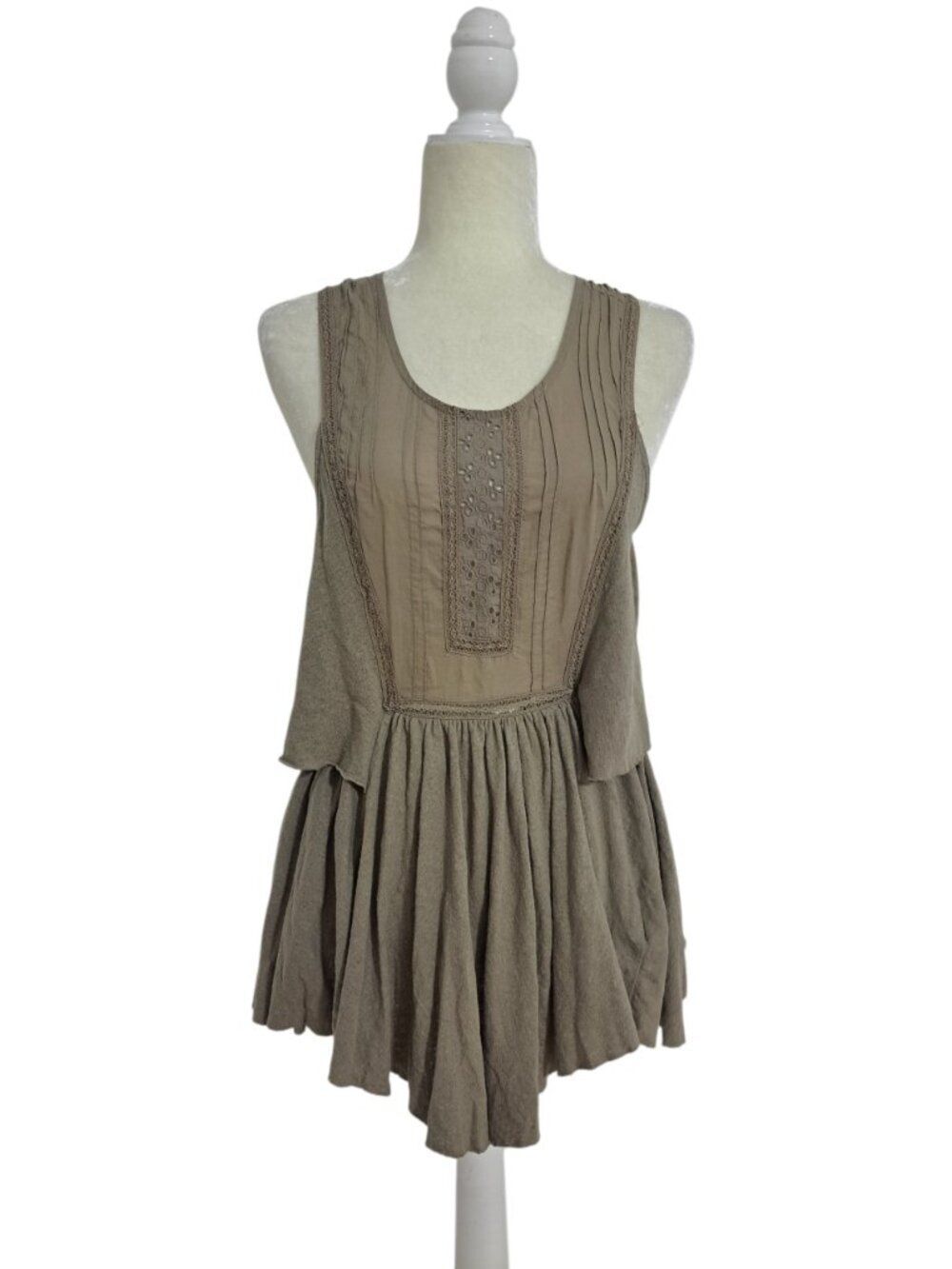 Free People Women's Boho Tunic Top Sage Linen Blend  Open Back Summer Sz Small